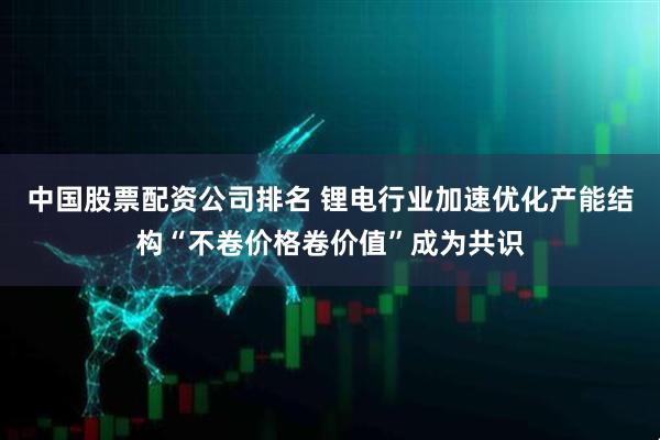 中国股票配资公司排名 锂电行业加速优化产能结构“不卷价格卷价值”成为共识